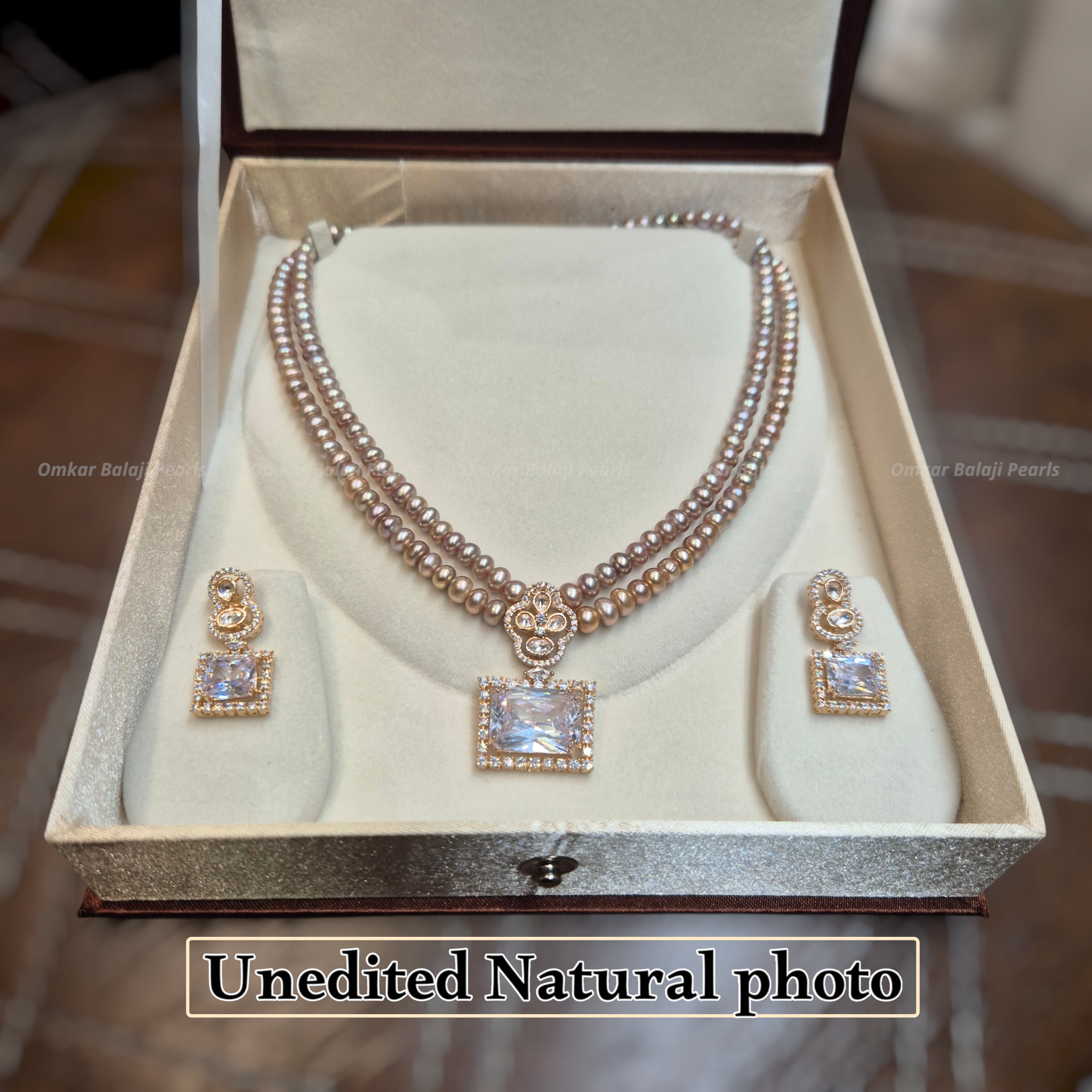 Royal Lavender Double Layer Real Pearl Set – Premium Corn-Shaped Pearls
