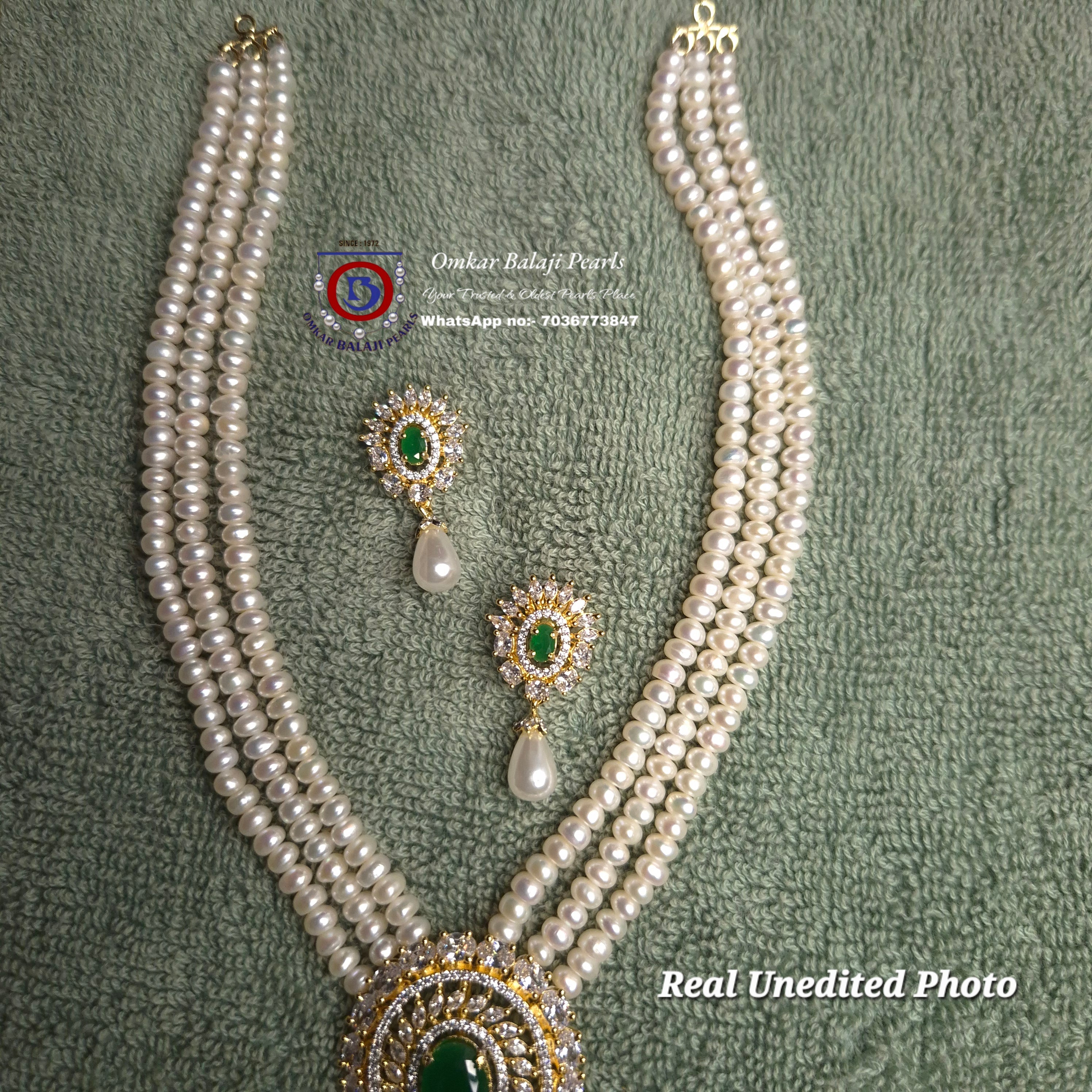 Exquisitely crafted 3-Line Real Pearl Short Necklace