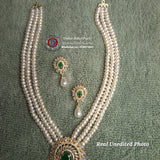 Exquisitely crafted 3-Line Real Pearl Short Necklace