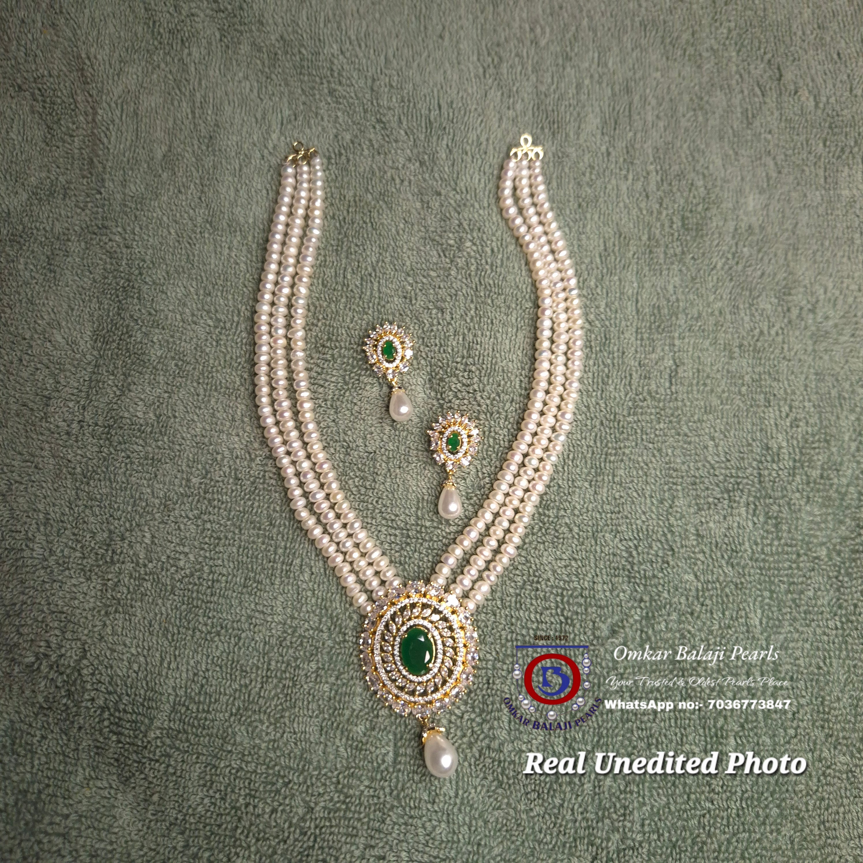 Exquisitely crafted 3-Line Real Pearl Short Necklace