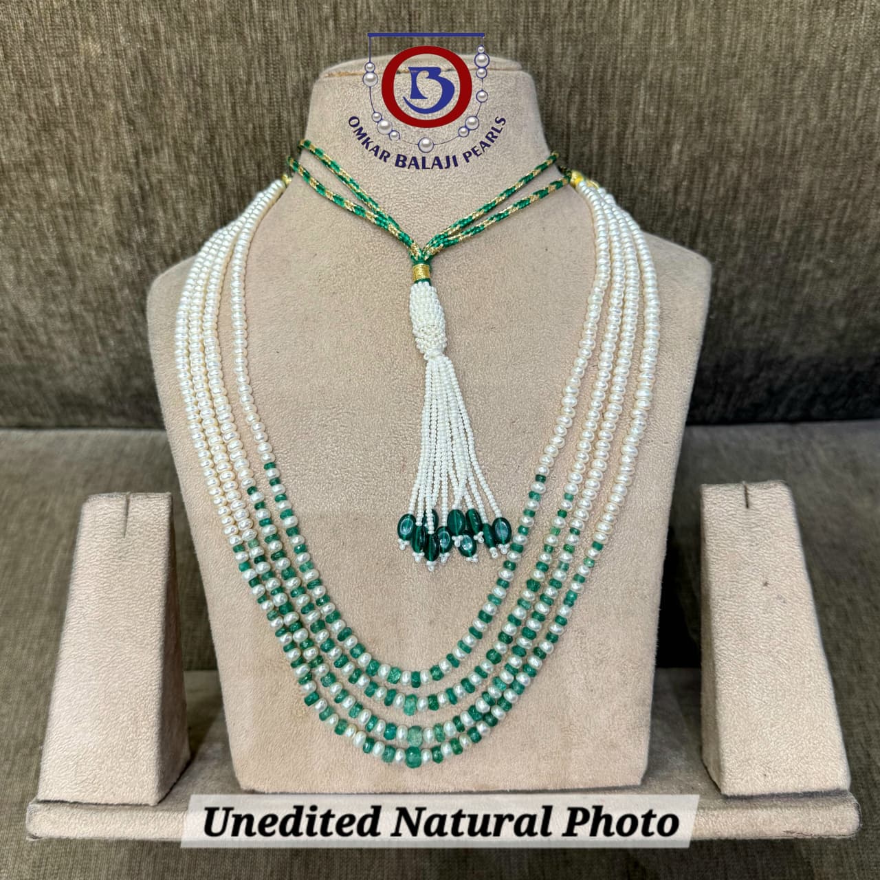 Exquisite Multi-Layer Real Pearl & Real Beryl Emerald Statement Mala