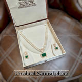💚 ROYAL GREEN RECTANGLE LOCKET SET WITH DOUBLE LAYER PEARLS 💚