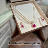 Royal Red Rectangle Locket Set with Double Layer Pearls