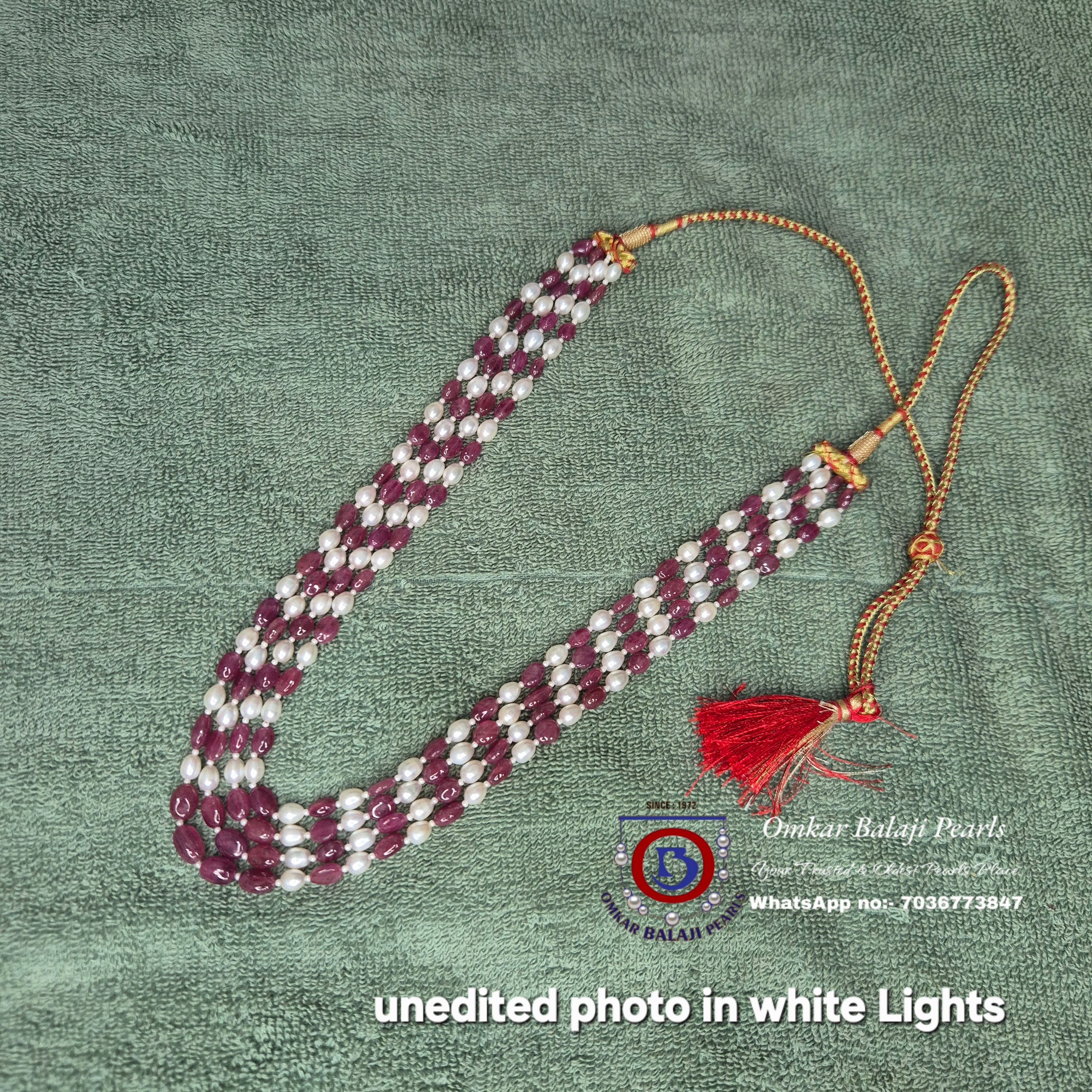 Exquisite 4-Layer Real Ruby & Pearl Mala