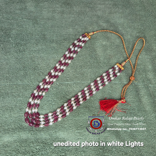 Exquisite 4-Layer Real Ruby & Pearl Mala