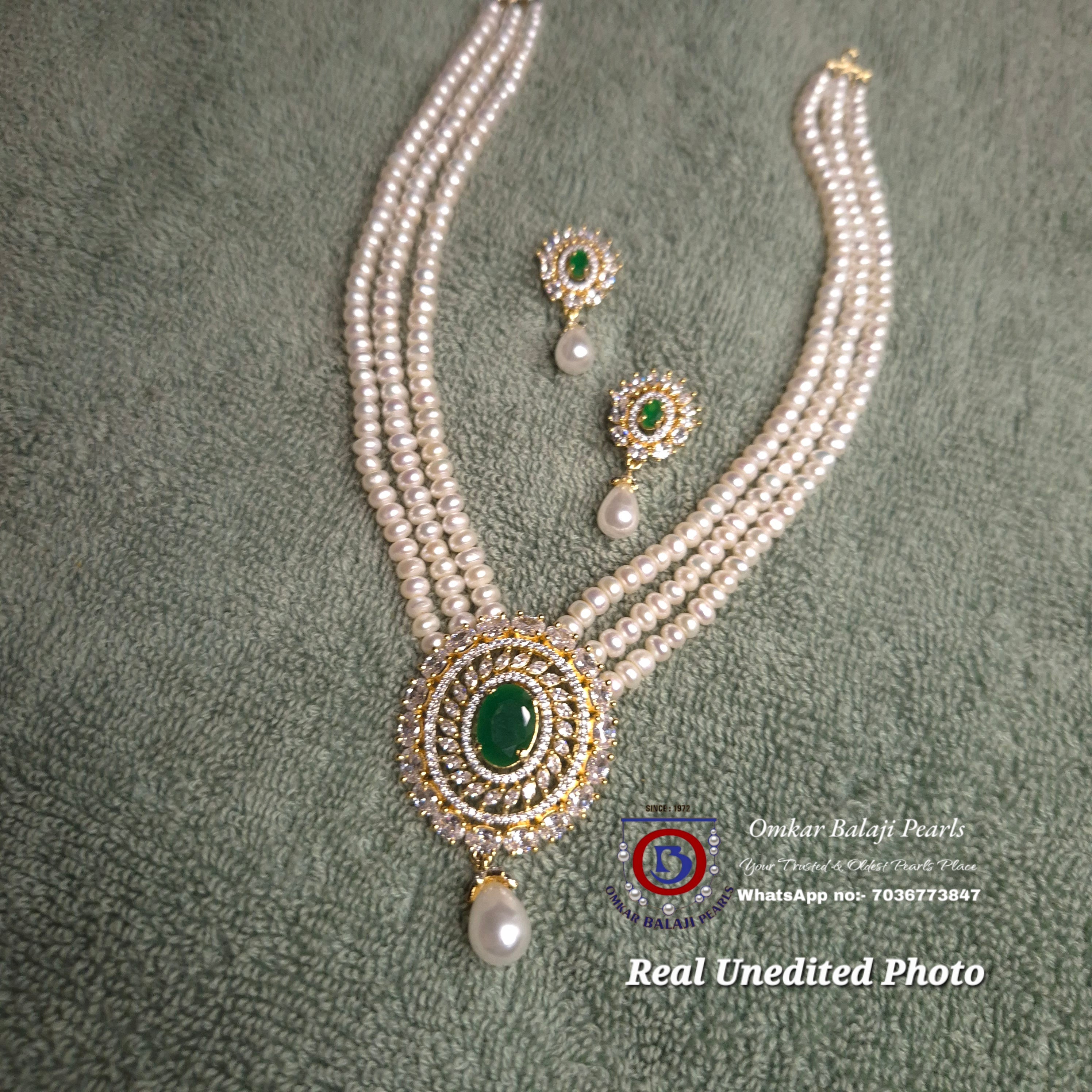 Exquisitely crafted 3-Line Real Pearl Short Necklace