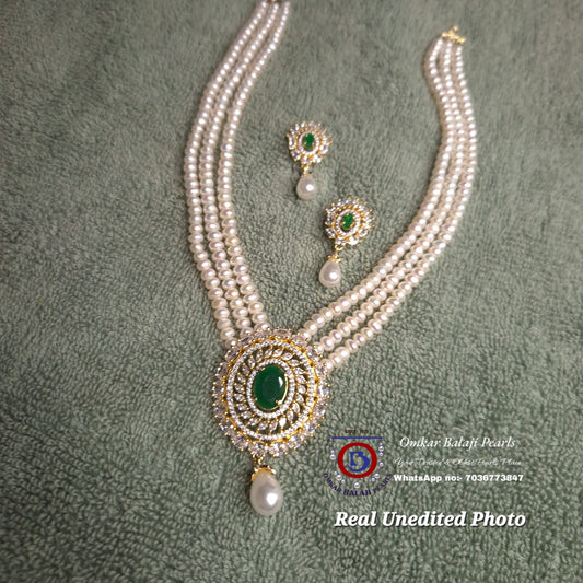 Exquisitely crafted 3-Line Real Pearl Short Necklace