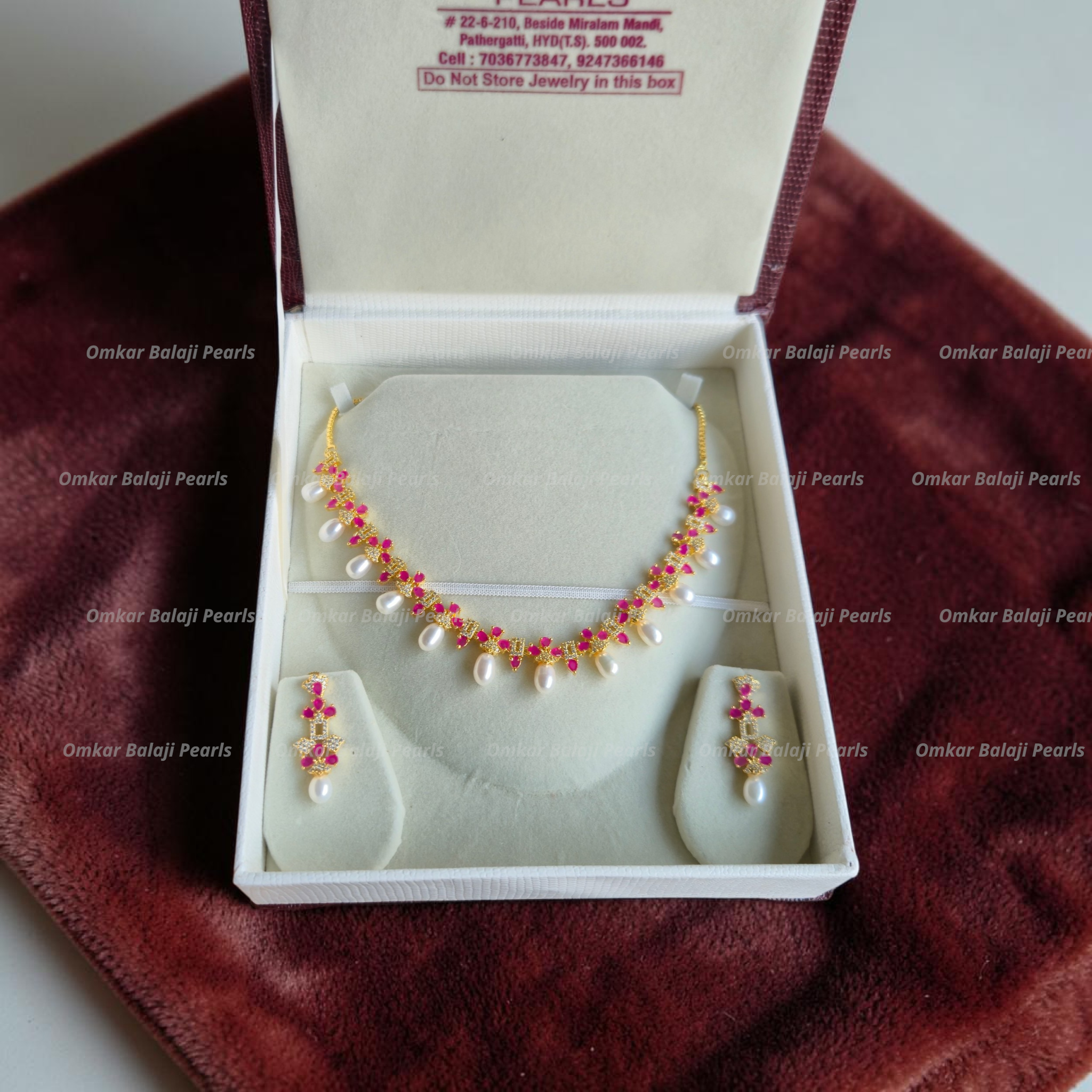 Red Necklace Set Of Real Pearls