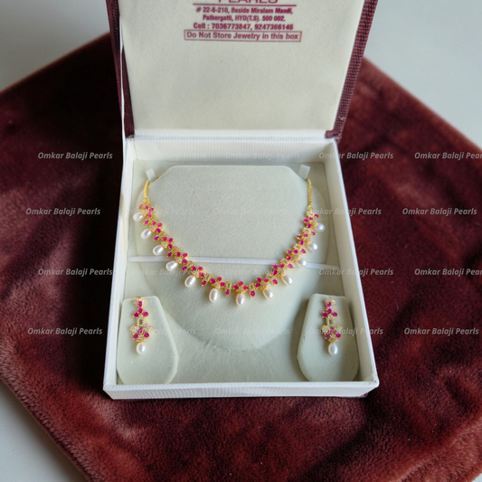Red Necklace Set Of Real Pearls
