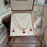 ❤️ Ruby Royale – Double Layer Pearl Set ✨