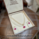 ❤️ Ruby Royale – Double Layer Pearl Set ✨