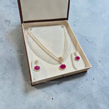 ❤️ Ruby Royale – Double Layer Pearl Set ✨