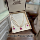 Royal Red Rectangle Locket Set with Double Layer Pearls
