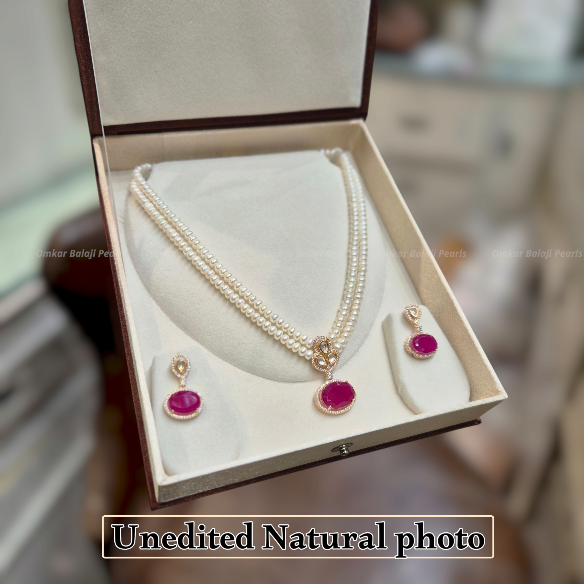 ❤️ Ruby Royale – Double Layer Pearl Set ✨