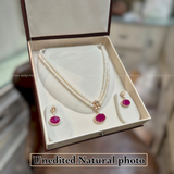❤️ Ruby Royale – Double Layer Pearl Set ✨