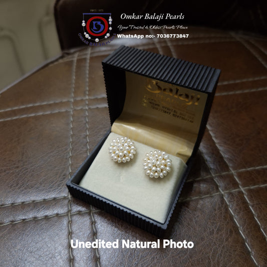 Floral Elegance: Hand-Stitched Real Pearl Studs