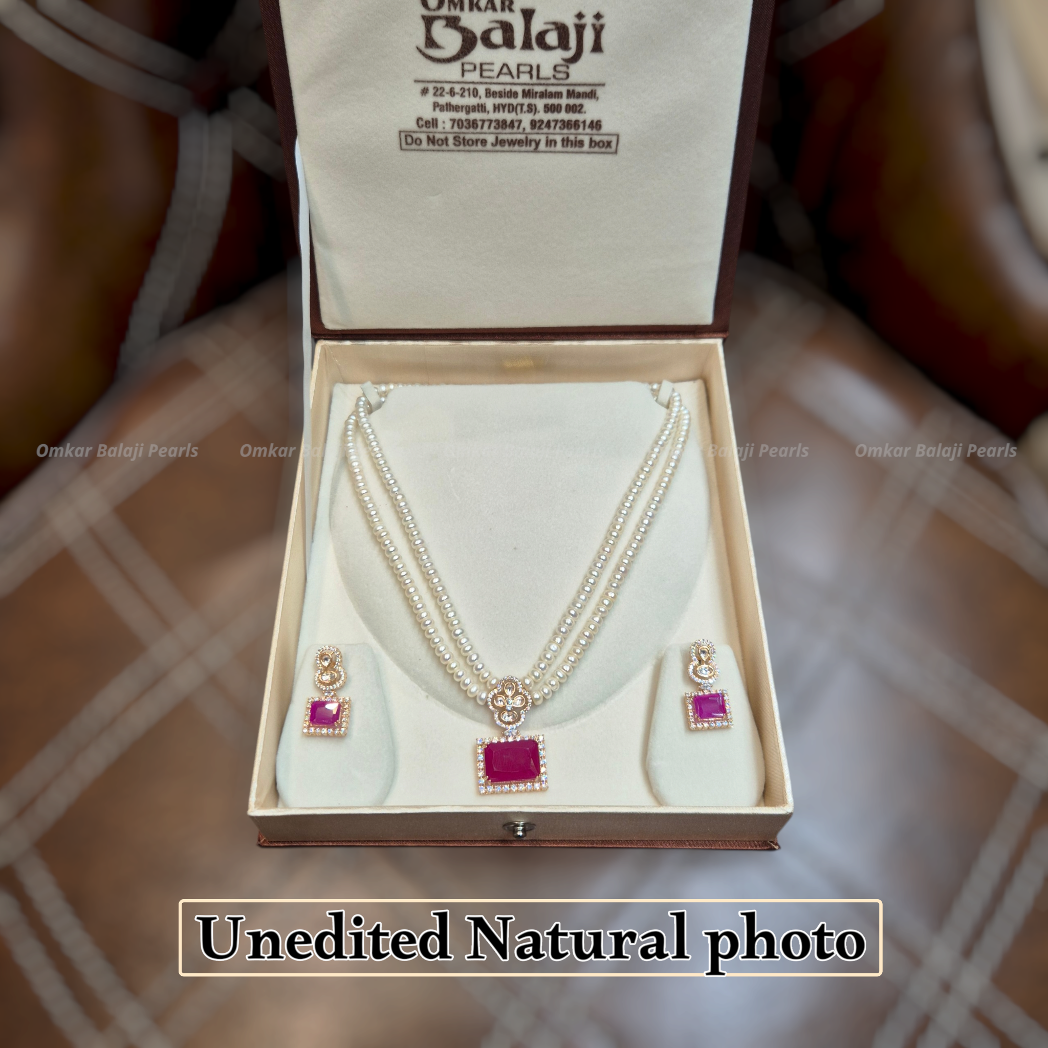 Royal Red Rectangle Locket Set with Double Layer Pearls