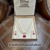 Royal Red Rectangle Locket Set with Double Layer Pearls