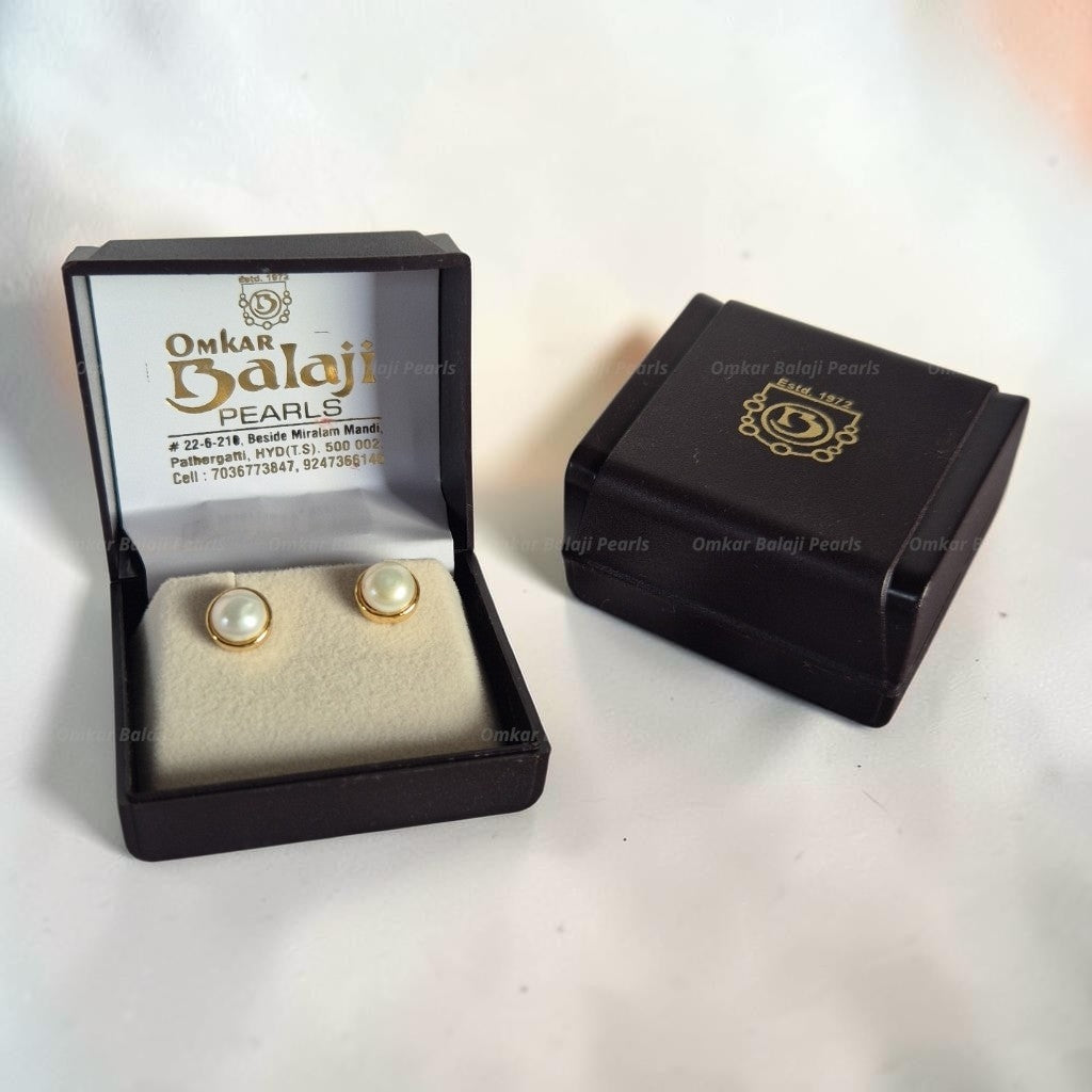 💛 Natural Pearl Stud Earrings – 8mm 💛