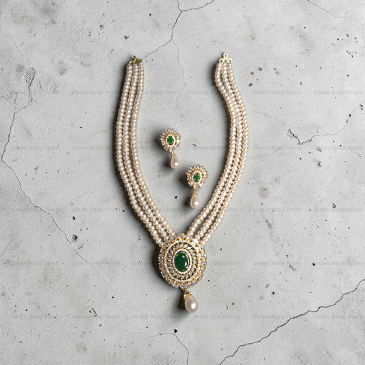 Exquisitely crafted 3-Line Real Pearl Short Necklace