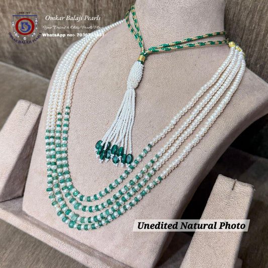 Exquisite Multi-Layer Real Pearl & Real Beryl Emerald Statement Mala
