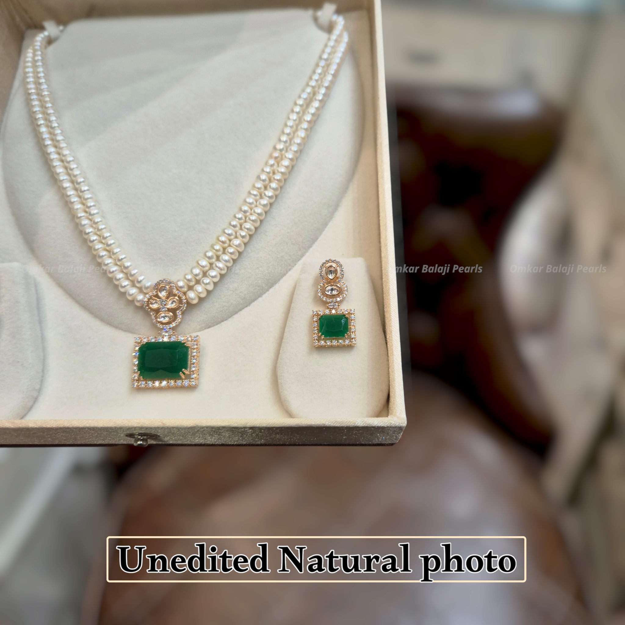 💚 ROYAL GREEN RECTANGLE LOCKET SET WITH DOUBLE LAYER PEARLS 💚