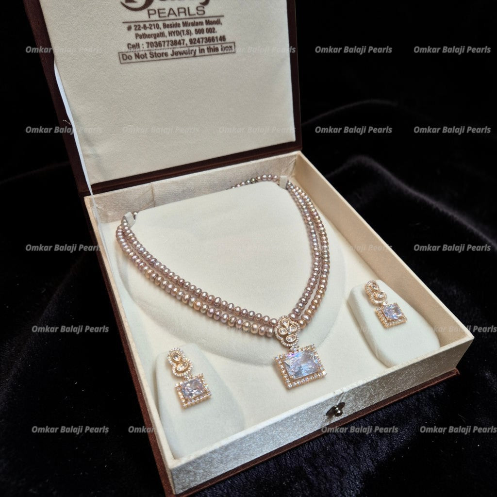 Royal Lavender Double Layer Real Pearl Set – Premium Corn-Shaped Pearls