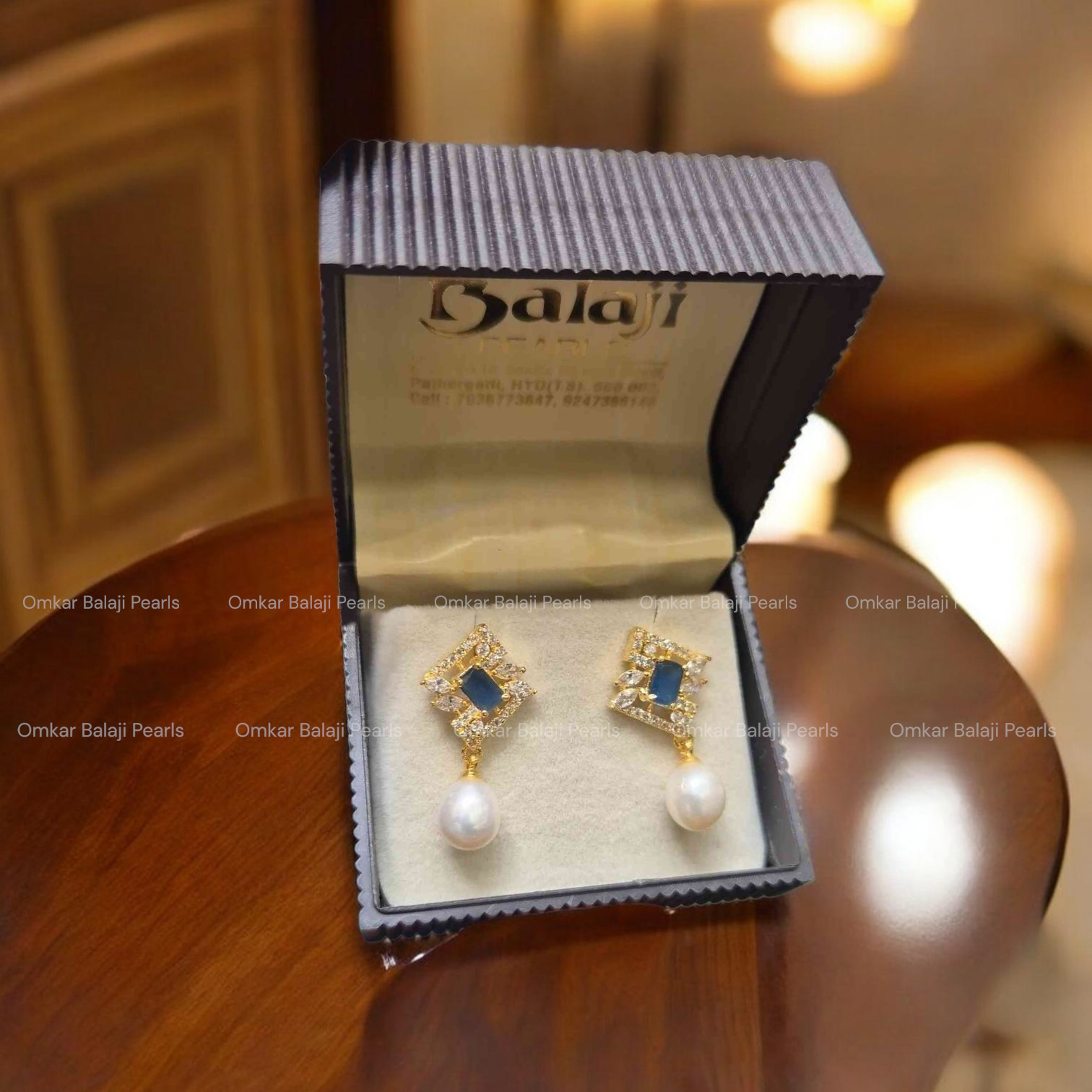 Pearls Earrings [ Blue ]