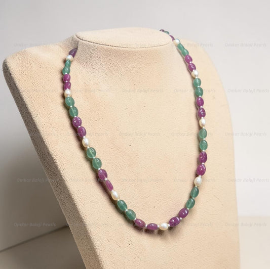 Elegant Multi-Gemstone & Pearl Mala Necklace