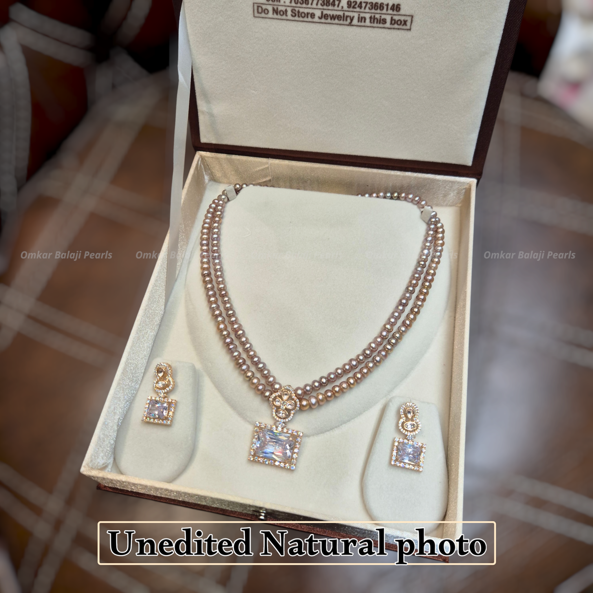 Royal Lavender Double Layer Real Pearl Set – Premium Corn-Shaped Pearls
