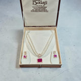 Royal Red Rectangle Locket Set with Double Layer Pearls