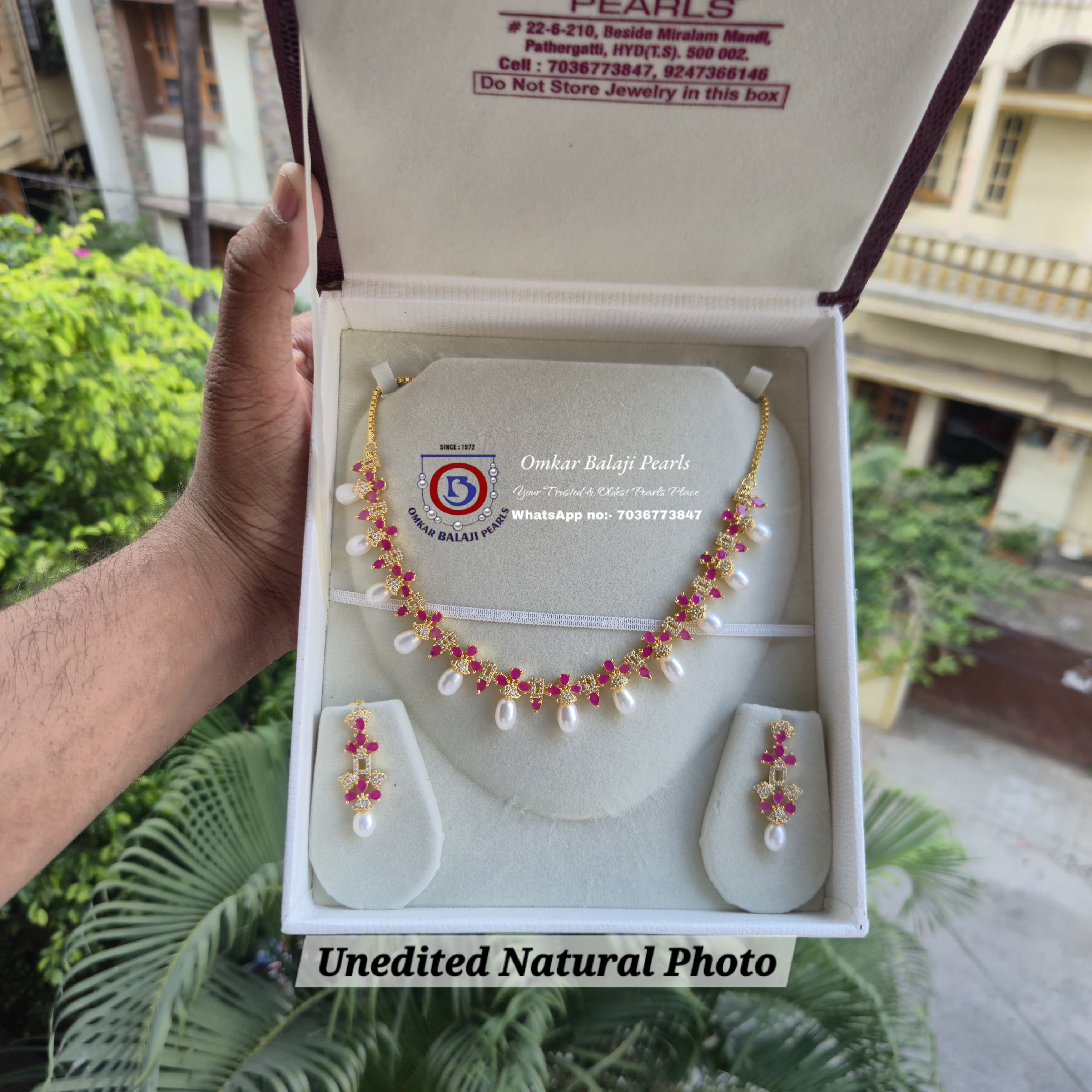 Red Necklace Set Of Real Pearls