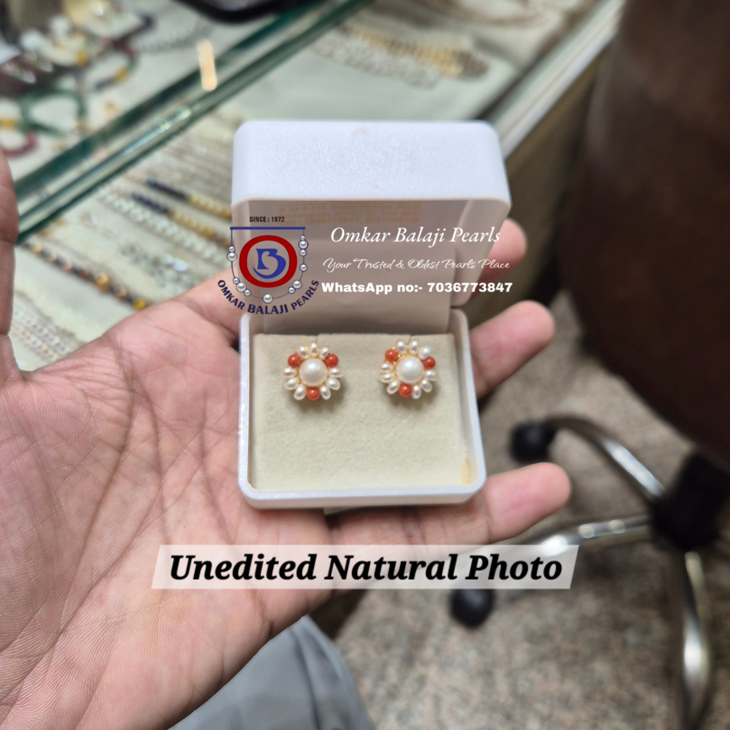 🌺 Coral Blossom Real Pearls Studs 🌺