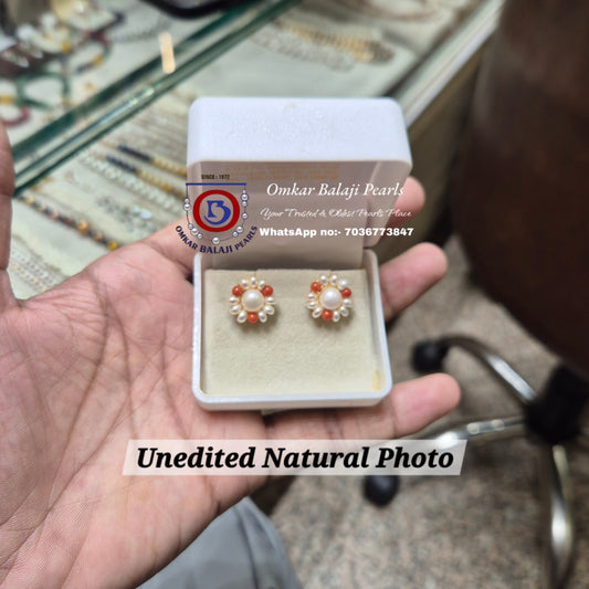 🌺 Coral Blossom Real Pearls Studs 🌺