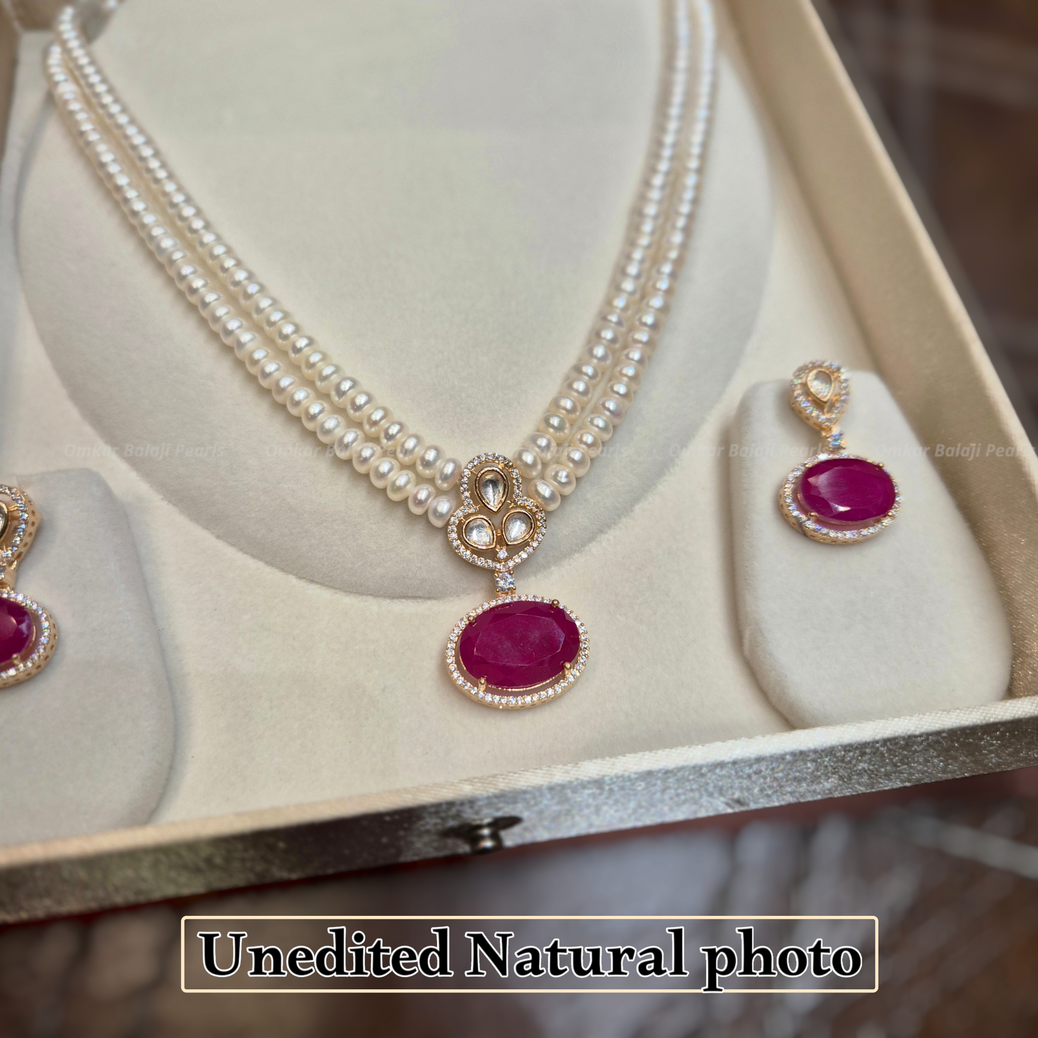 ❤️ Ruby Royale – Double Layer Pearl Set ✨