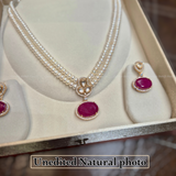 ❤️ Ruby Royale – Double Layer Pearl Set ✨