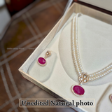 ❤️ Ruby Royale – Double Layer Pearl Set ✨