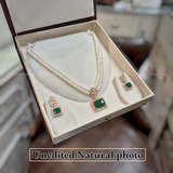 💚 ROYAL GREEN RECTANGLE LOCKET SET WITH DOUBLE LAYER PEARLS 💚