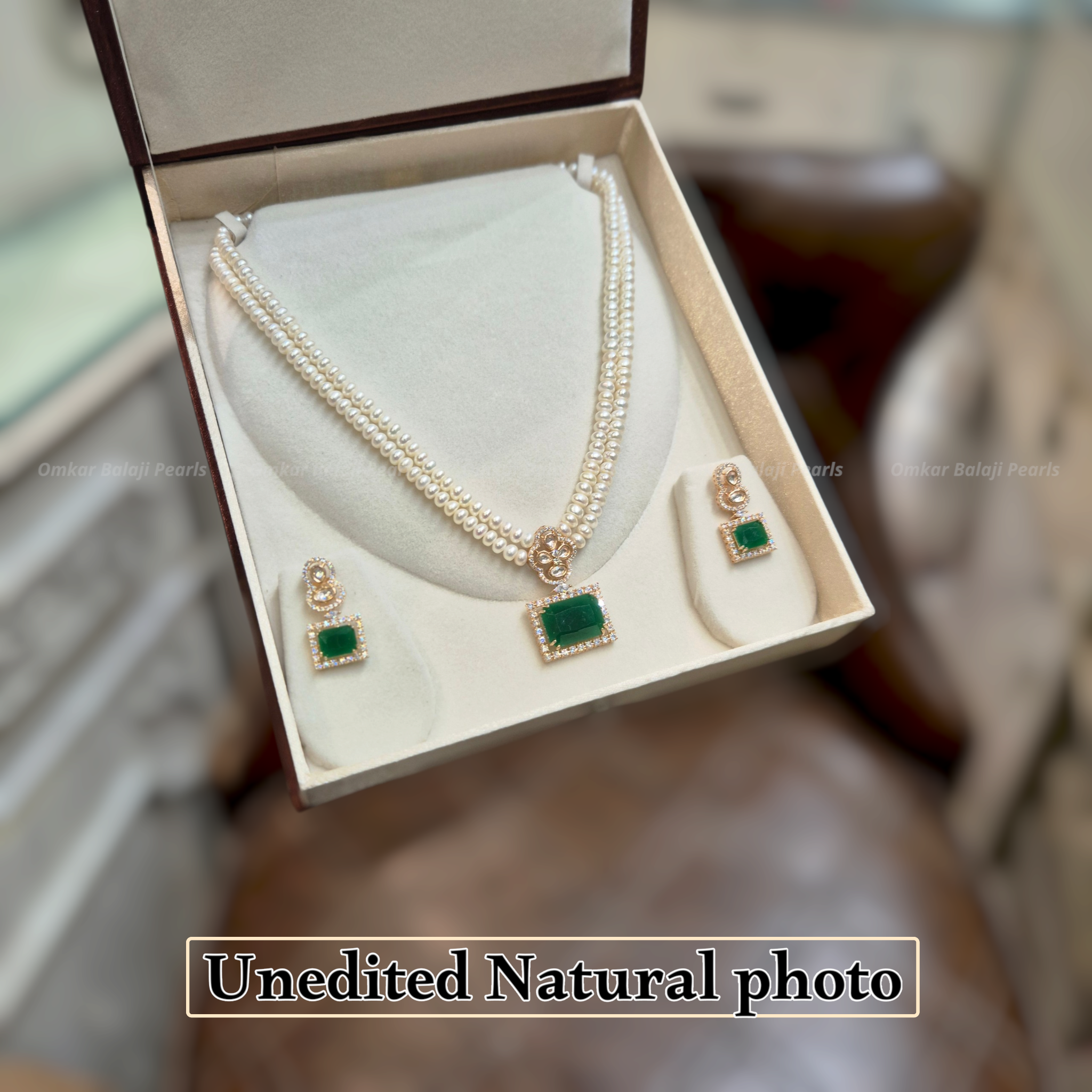 💚 ROYAL GREEN RECTANGLE LOCKET SET WITH DOUBLE LAYER PEARLS 💚
