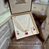 Royal Red Rectangle Locket Set with Double Layer Pearls