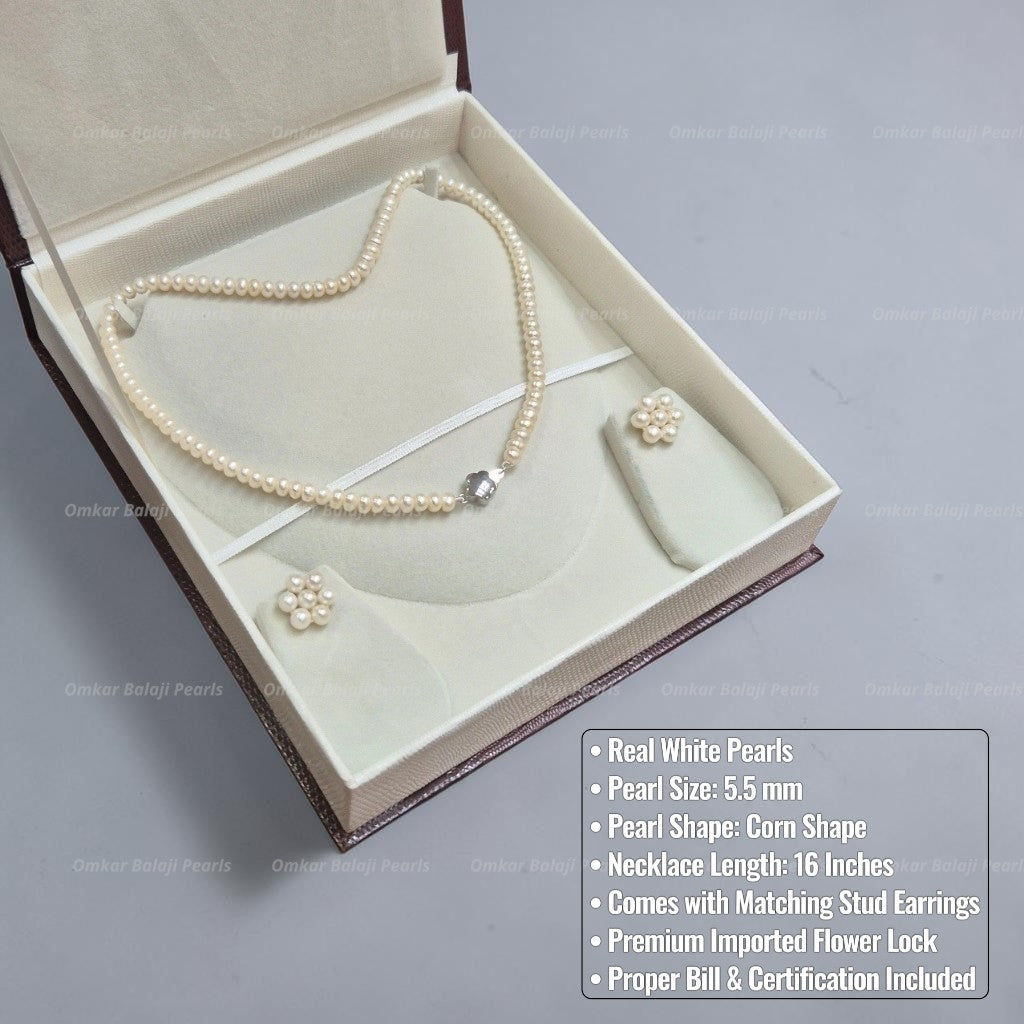 White Pearls Set with Flower Studs