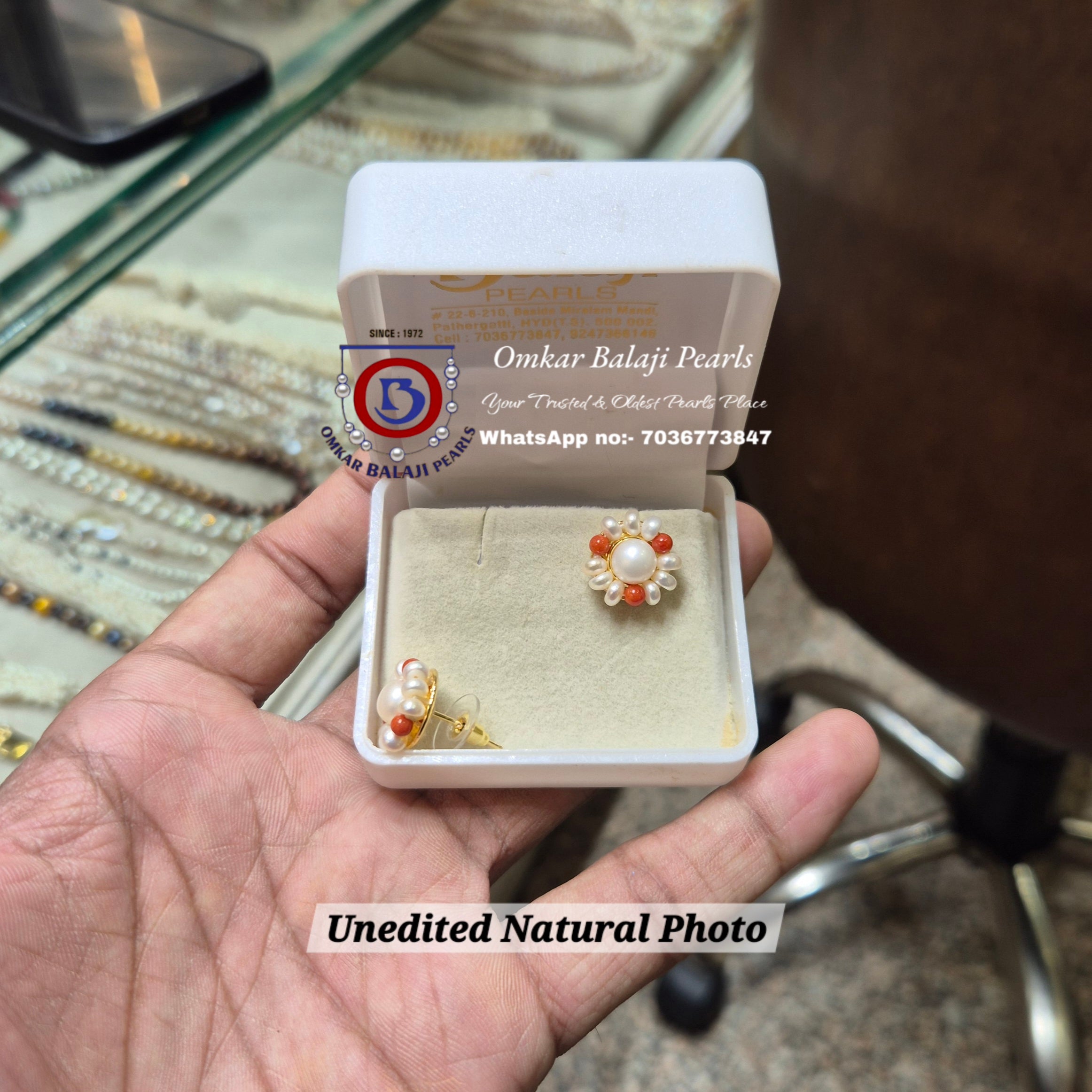 🌺 Coral Blossom Real Pearls Studs 🌺
